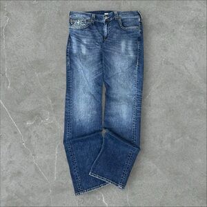 True Religion Jeans Men 36x34 Blue Straight Y2K Flap Pocket Grunge Hip Hop Baggy